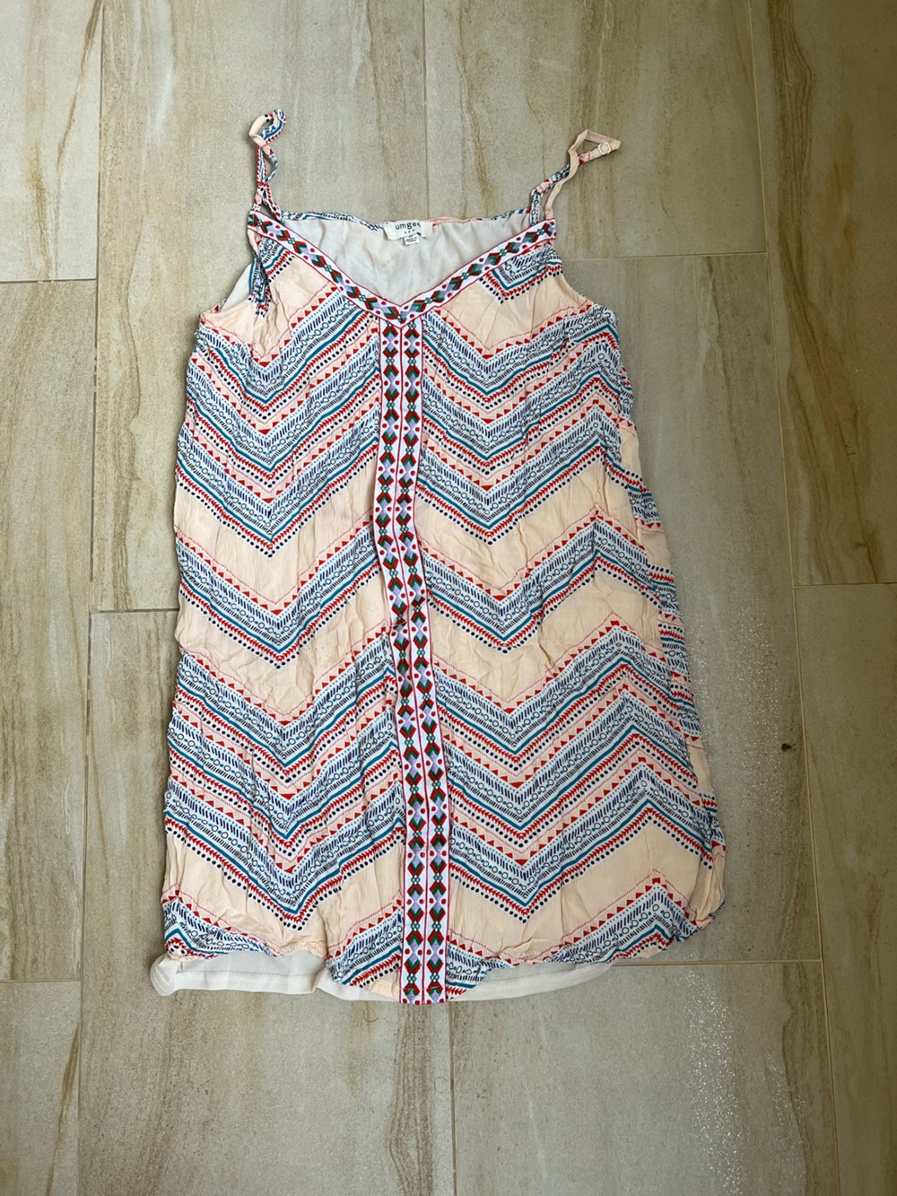 Peach Chevron  Sweetheart Camisole with Red and Blue pattern